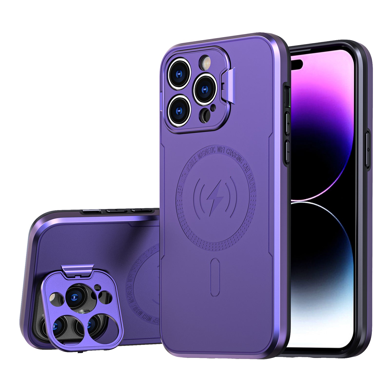 For iPhone 14 Pro Max PC+TPU Shock Absorption Phone Case Lens Frame Kickstand Shockproof Cover For iPhone 14 Pro Max PC+TPU Shock Absorption Phone Case Lens Frame Kickstand Shockproof Cover